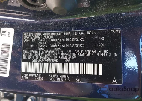 2021 Toyota Highlander Hybrid Platinum from USA, damaged, VIN 5TDFARAH7MS008597